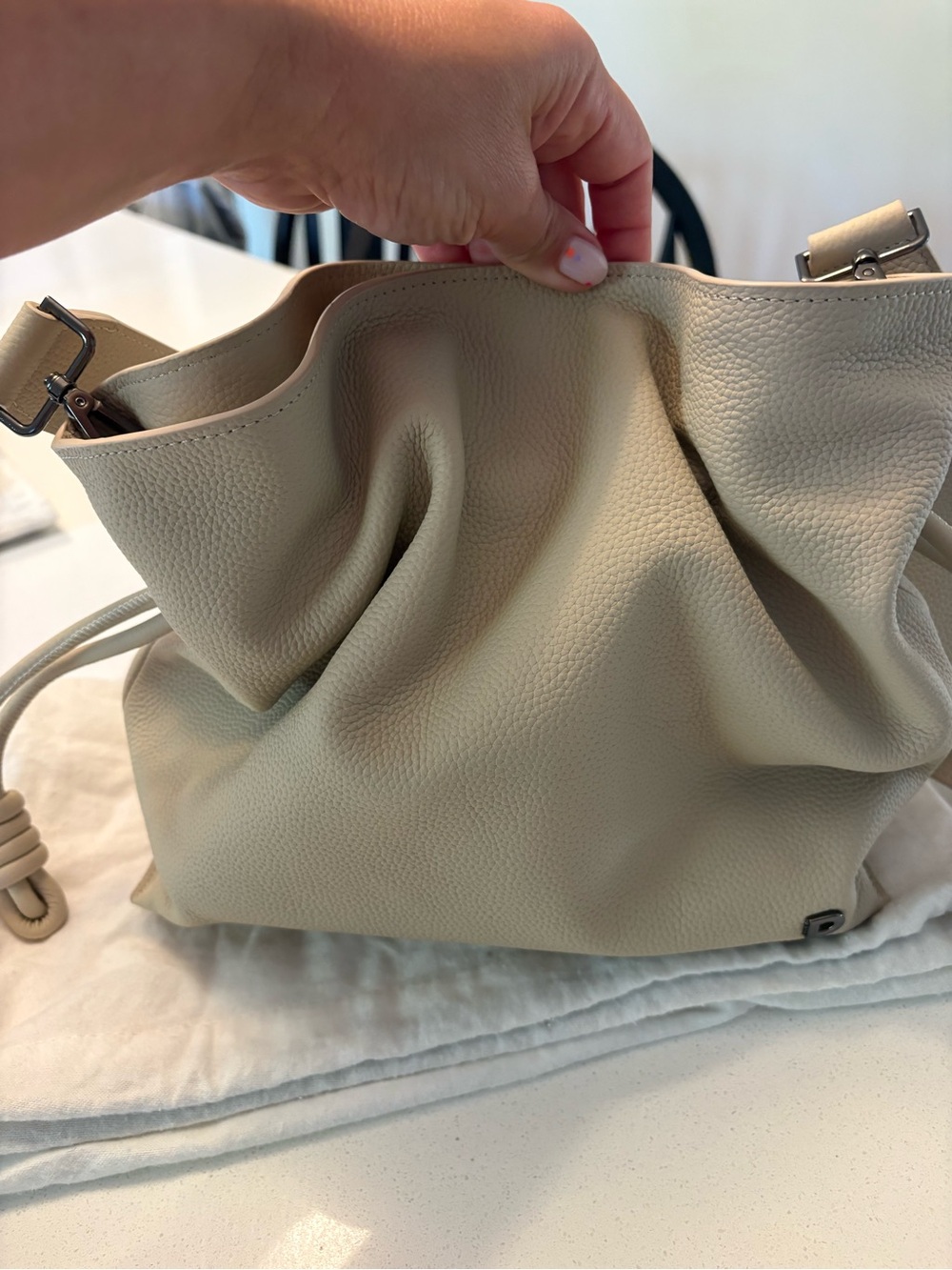 Danier Pebble Leather Slouch Hobo in Light Beige